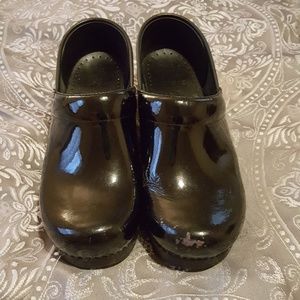 Black patent Dansko clogs, size 36